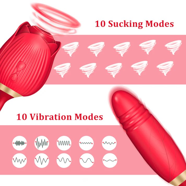 Rose Vibrator 2 in 1 Rose Toy With A Thrusting Dildo
